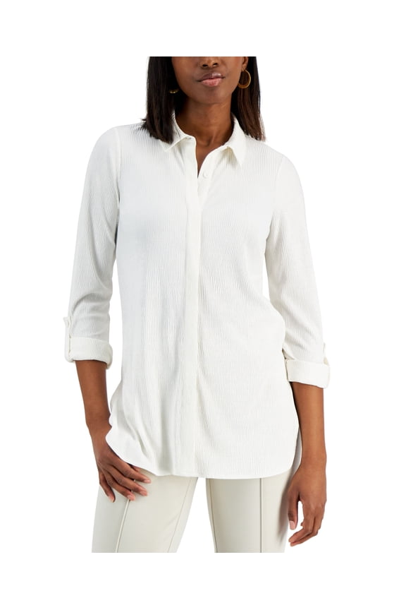 Textured Button Tunic Calla Lily White S