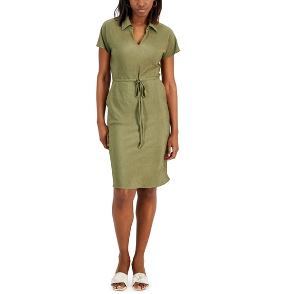 Alfani Textured Drawstring Dress Burnt Olive L