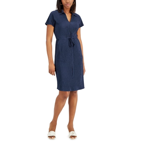 Alfani Textured Drawstring Dress Modern Navy M