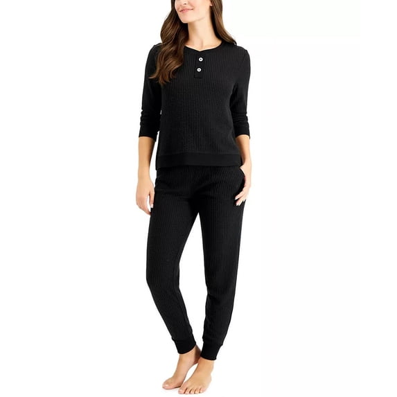 Alfani Thermal Henley Pajama Set Classic Black L