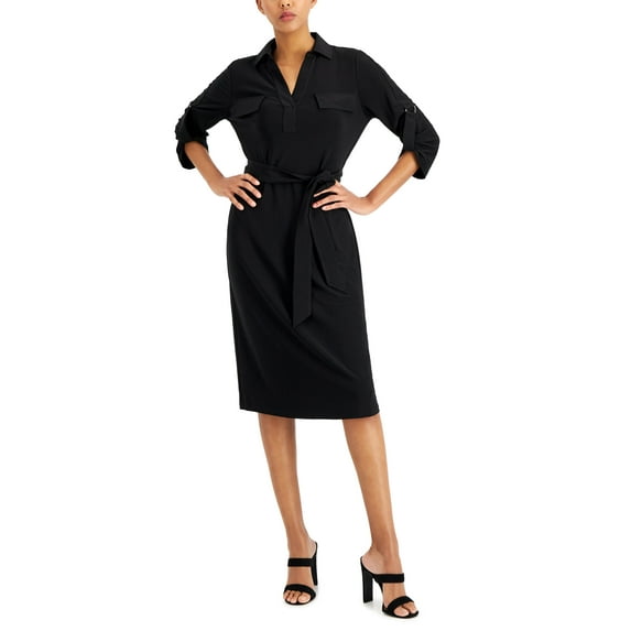 Alfani Tie Waist Shirtdress Black S