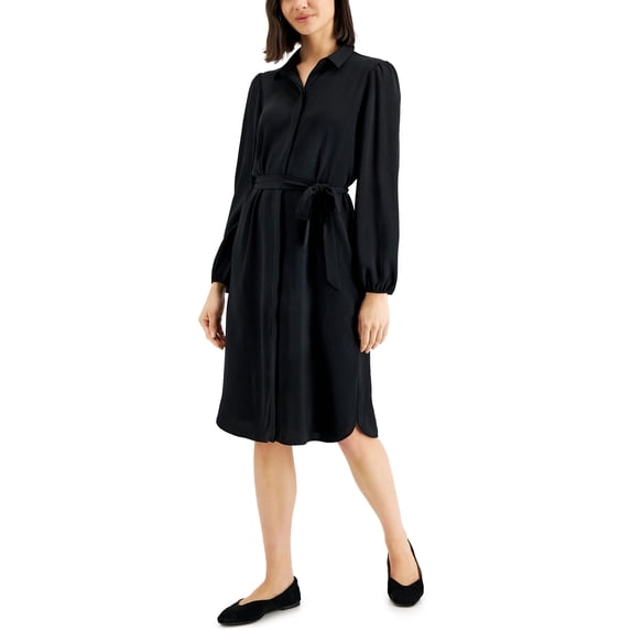 Alfani Tie Waist Shirtdress Deep Black L