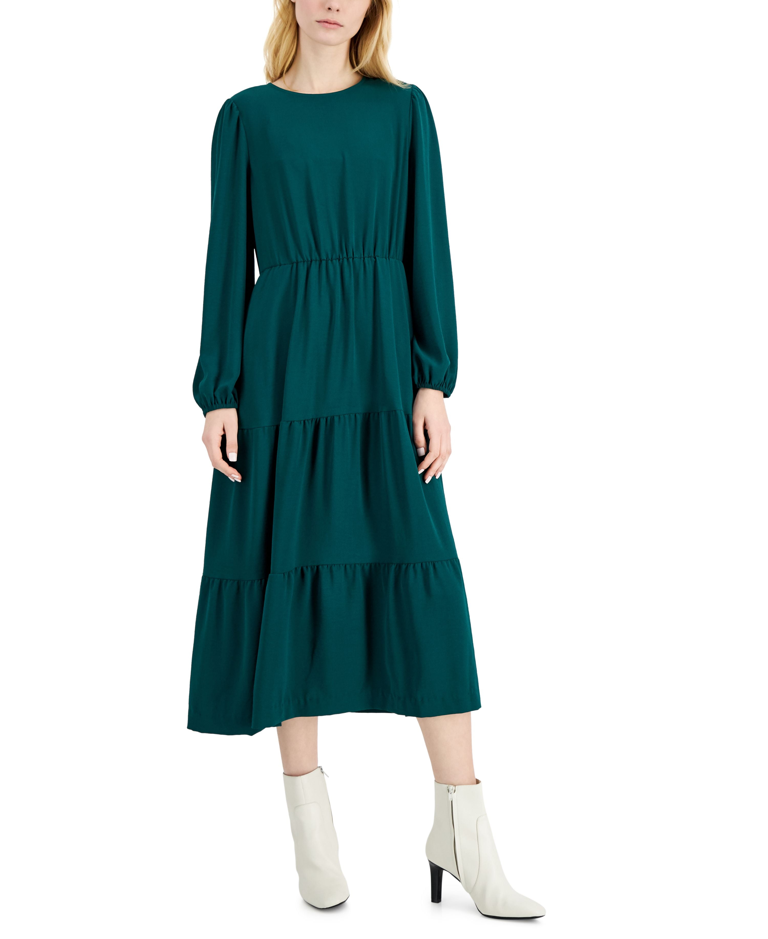 alfani midi dress Alfani Tiered Midi Dress Rain Forest Green 8, Women's