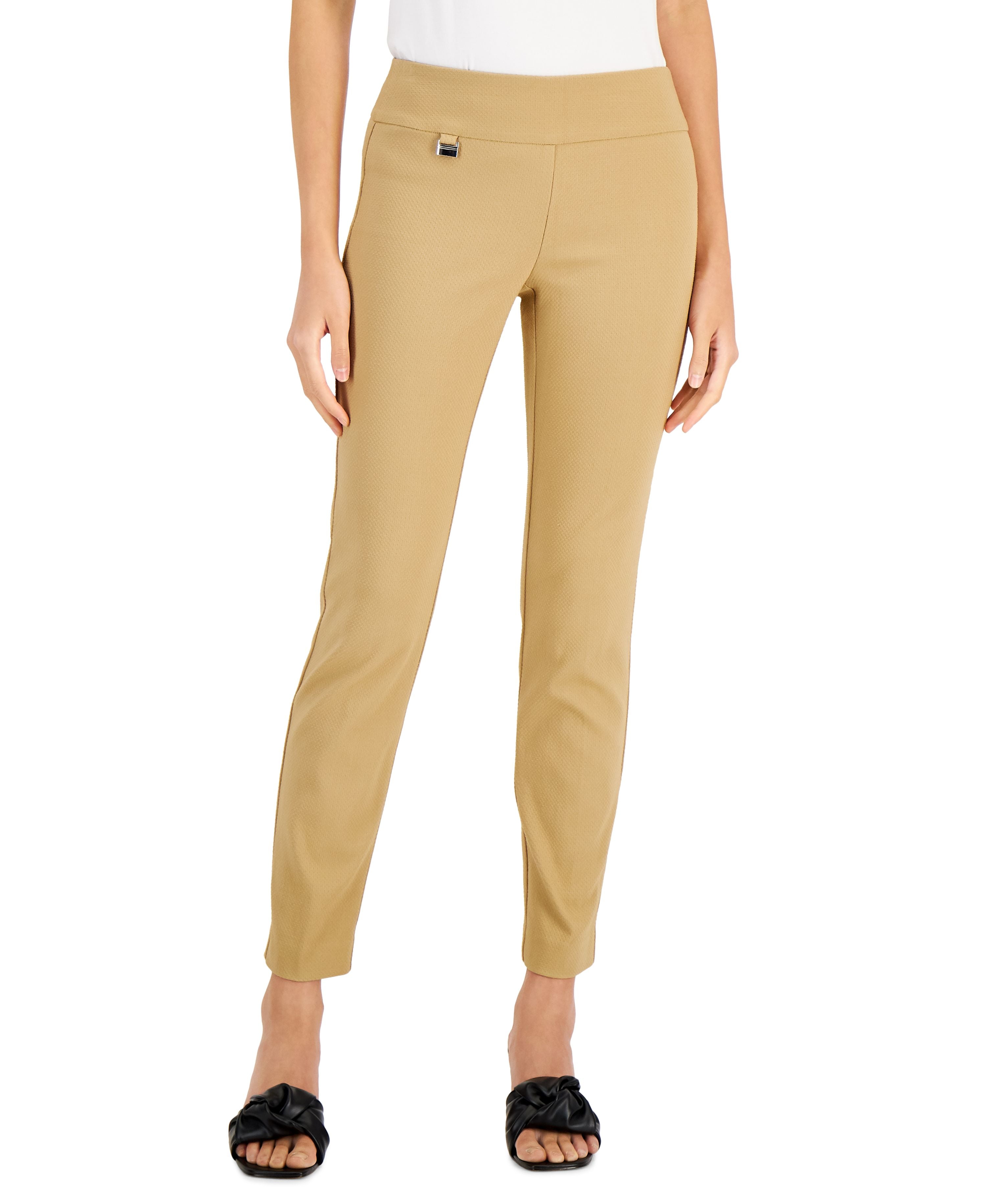 Alfani Tummy Control Pull On Printed Skinny Pants Textured Beige