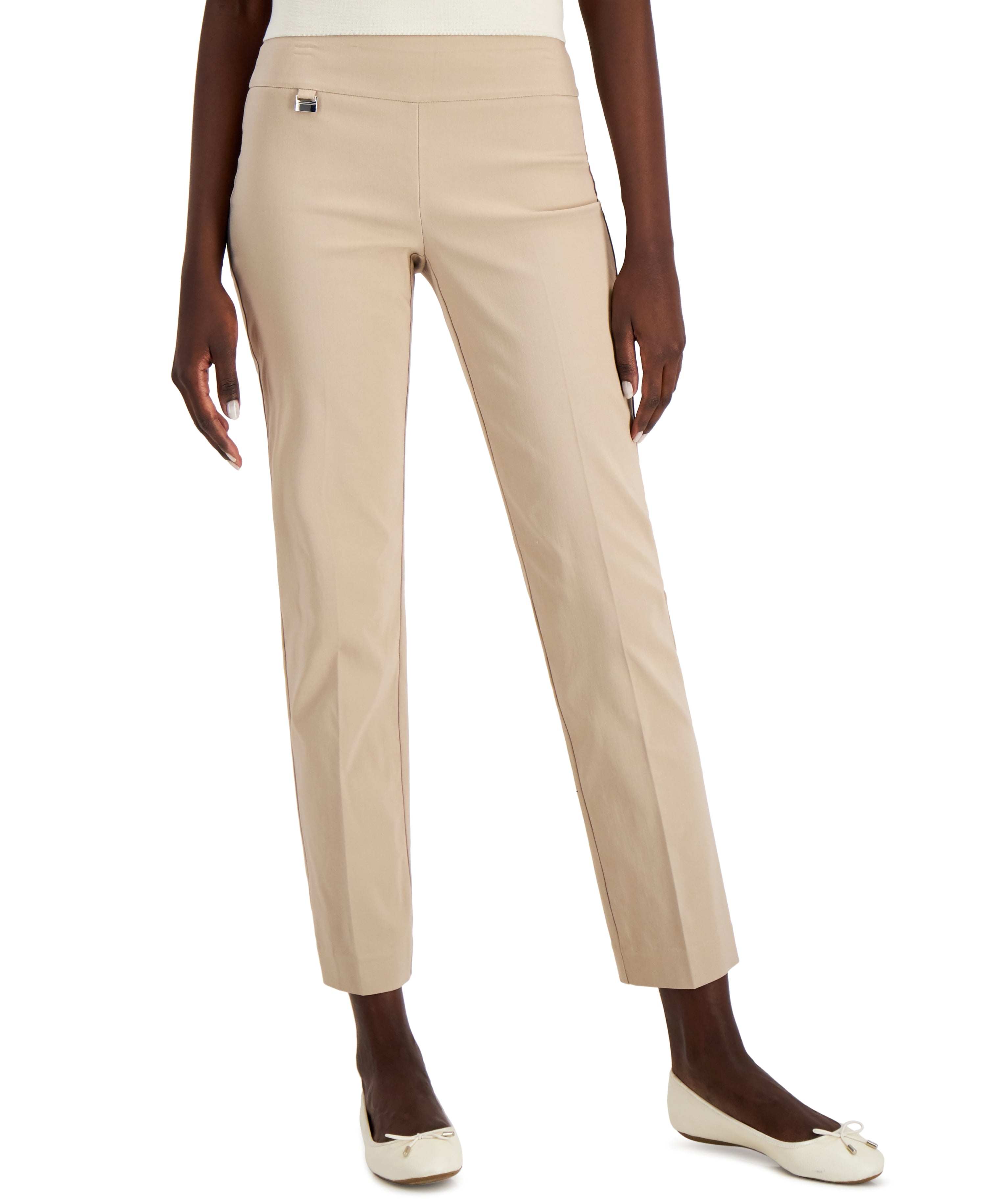 Alfani Tummy Control Pull On Straight Leg Pants Fresh Almond 6