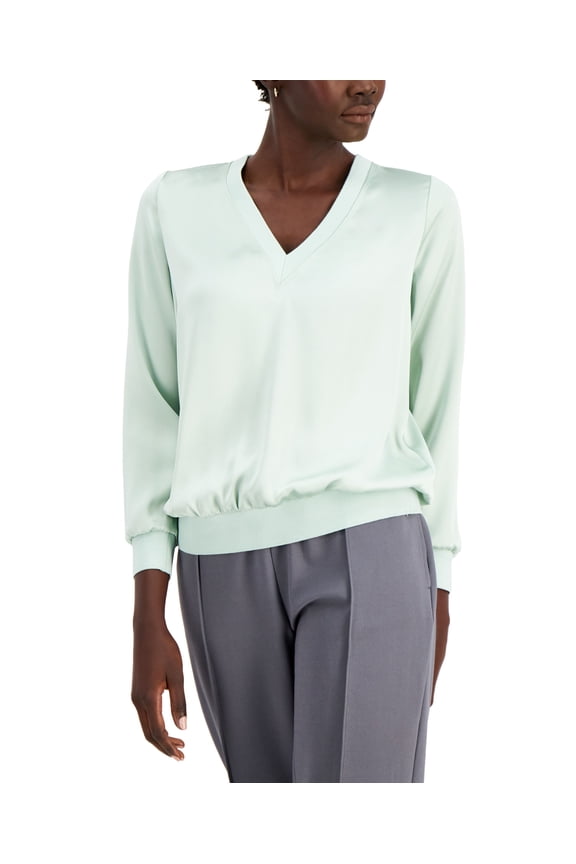 V Neck Banded Waist Top Aqua Foam XL