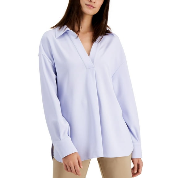 Alfani V Neck Collared Top Lilac Cloud 2XL