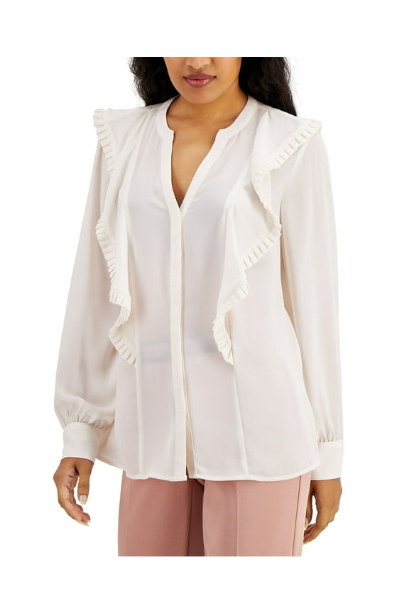 V Neck Ruffled Top White Feather Fantasy L