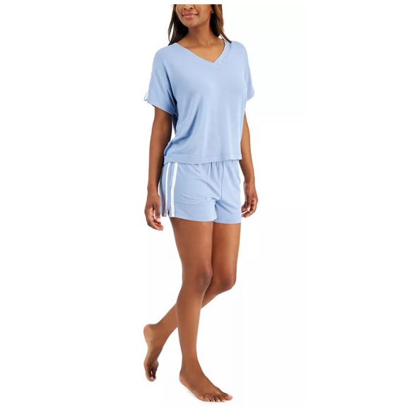 Alfani V Neck Shorts Pajama Set Blue Fog 2XL