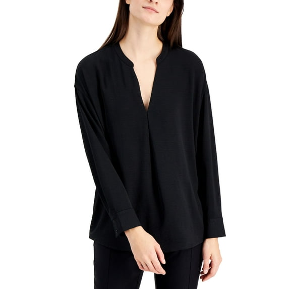 Alfani V Neck Top Deep Black L