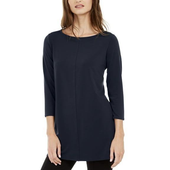 Alfani Women's 3/4 Sleeve Boat-Neck Tunic Top Modern Navy Petite Size PS