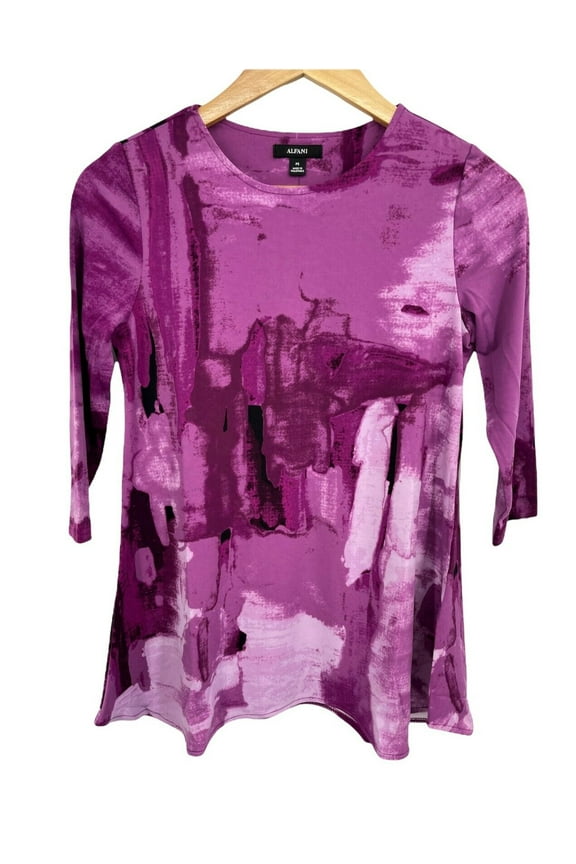 Women's Blouse Elements 3/4 Sleeve Eroded Essence Round Neck Size PL