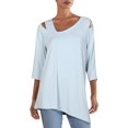 thumbnail image 1 of Alfani Women's Cold-Shoulder Asymmetrical Top Blue Size Large, 1 of 2