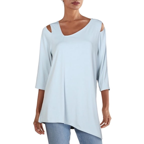 Alfani Women's Cold-Shoulder Asymmetrical Top Blue Size Large
