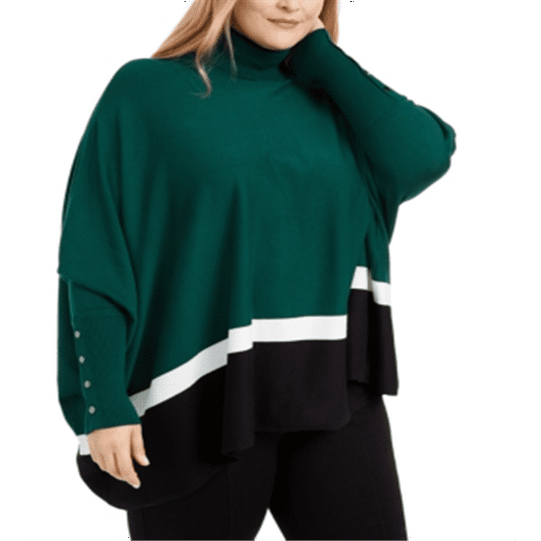 Alfani Women's Colorblock Poncho Green Size -2X 