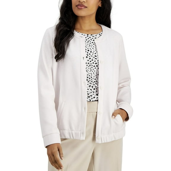 Alfani Women's Crewneck Button-Front Jacket Oat Milk Size L