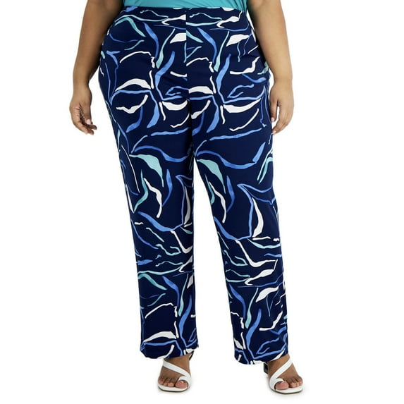 Alfani Women's Elastic Waist Printed State Wide-Leg Pant Plus Size 2X