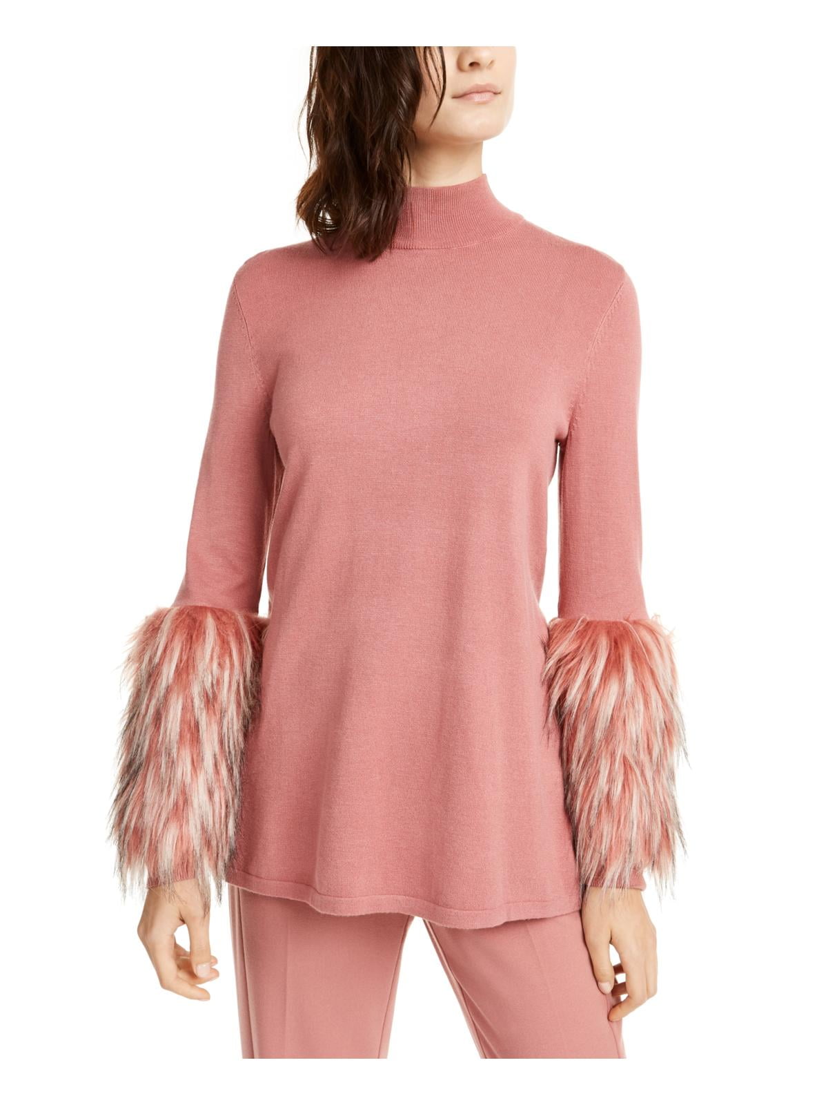 Alfani Women's FauxFurCuff MockNeck Sweater Pink Size Medium