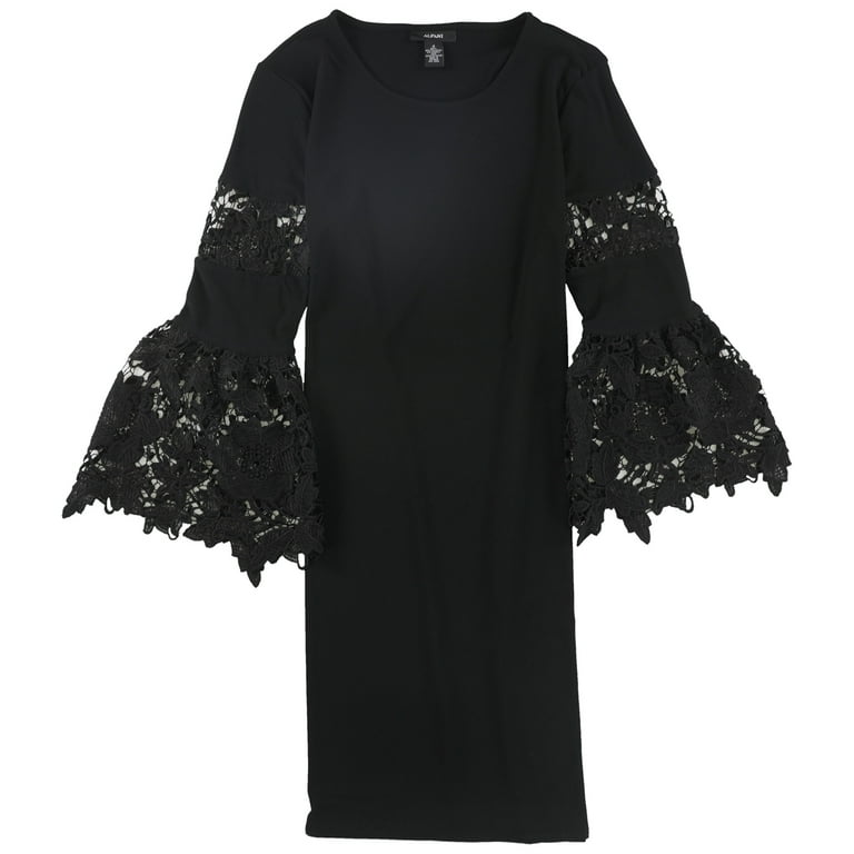 Alfani Women s Lace Sleeve A Line Dress 4 Deep Black Walmart