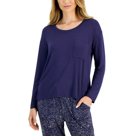 Alfani Women's Long-Sleeve Jersey Sleep Top, Blue Medium