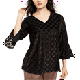 thumbnail image 1 of Alfani Women's Metallic Dot Bell Sleeve Top Black Size X-Small, 1 of 3
