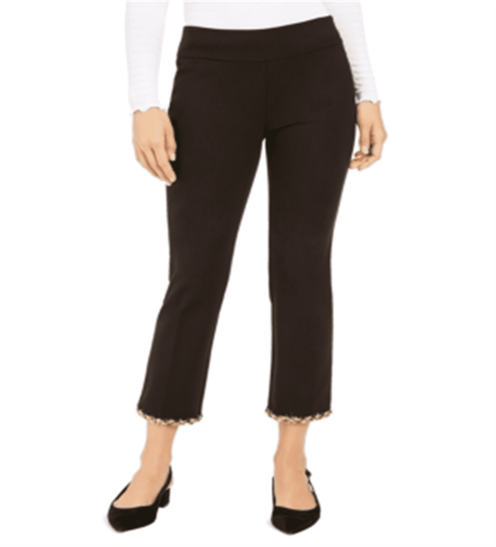 Alfani Women's Metallic-Hem Ankle Pants Black Size 12 Petite 