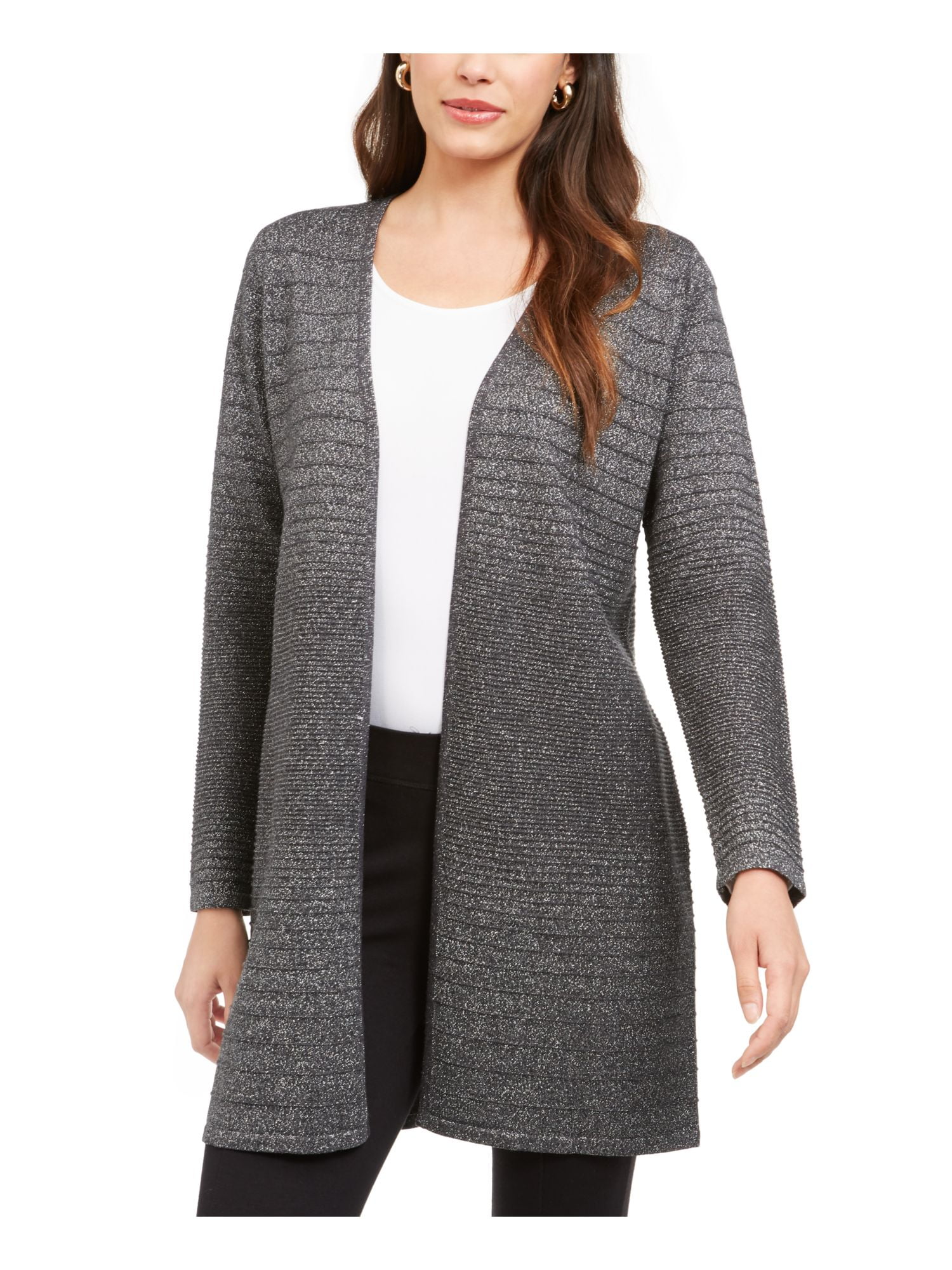 Alfani Women's Metallic Open-Front Cardigan Gray Size Medium