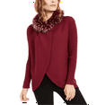 thumbnail image 1 of Alfani Women's Faux Fur Trim Convertible Cardigan Red Size Petite Small, 1 of 3
