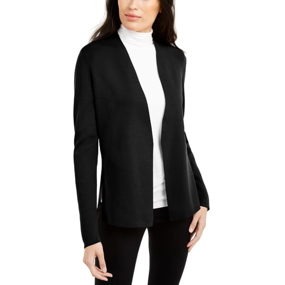 Alfani Women's Petite Full Needle Sweater Coat Black Petite Large
