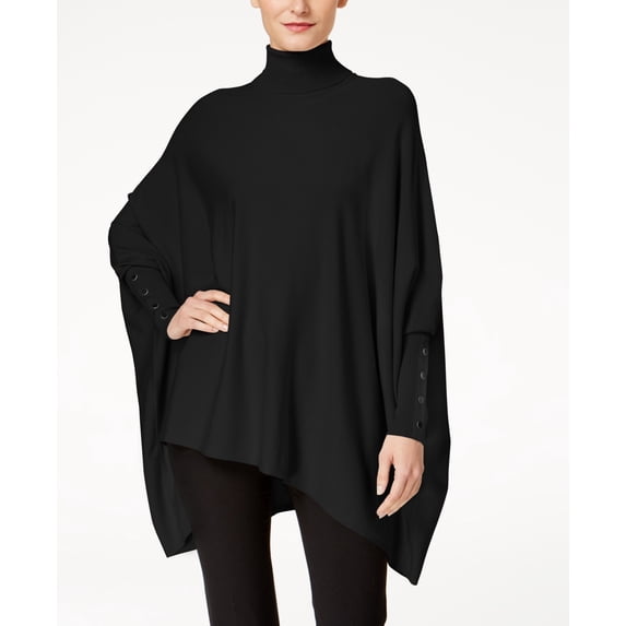 Alfani Women's Petite Turtleneck Poncho Sweater Black Size PL