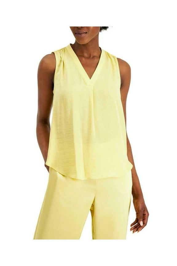 Women's Petite V-Neck Tank Top Natural Raffia Sleeveless Size PS