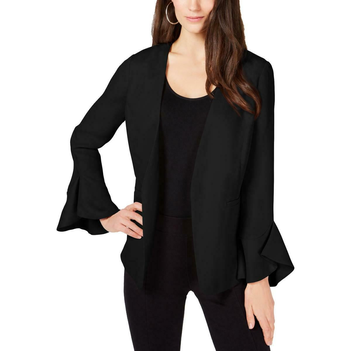 Alfani Women s Petites Open Front Flutter Sleeves Jacket Blazer Deep Black PS Walmart