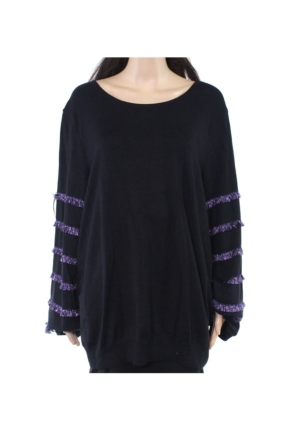 Plus Size Fringe Sleeve Sweater Metallic 0x