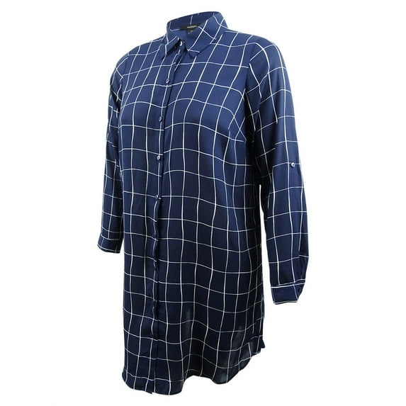 Alfani Women's Plus Size Grid-Print Convertible Tunic Top (0X, Gridded Wave)