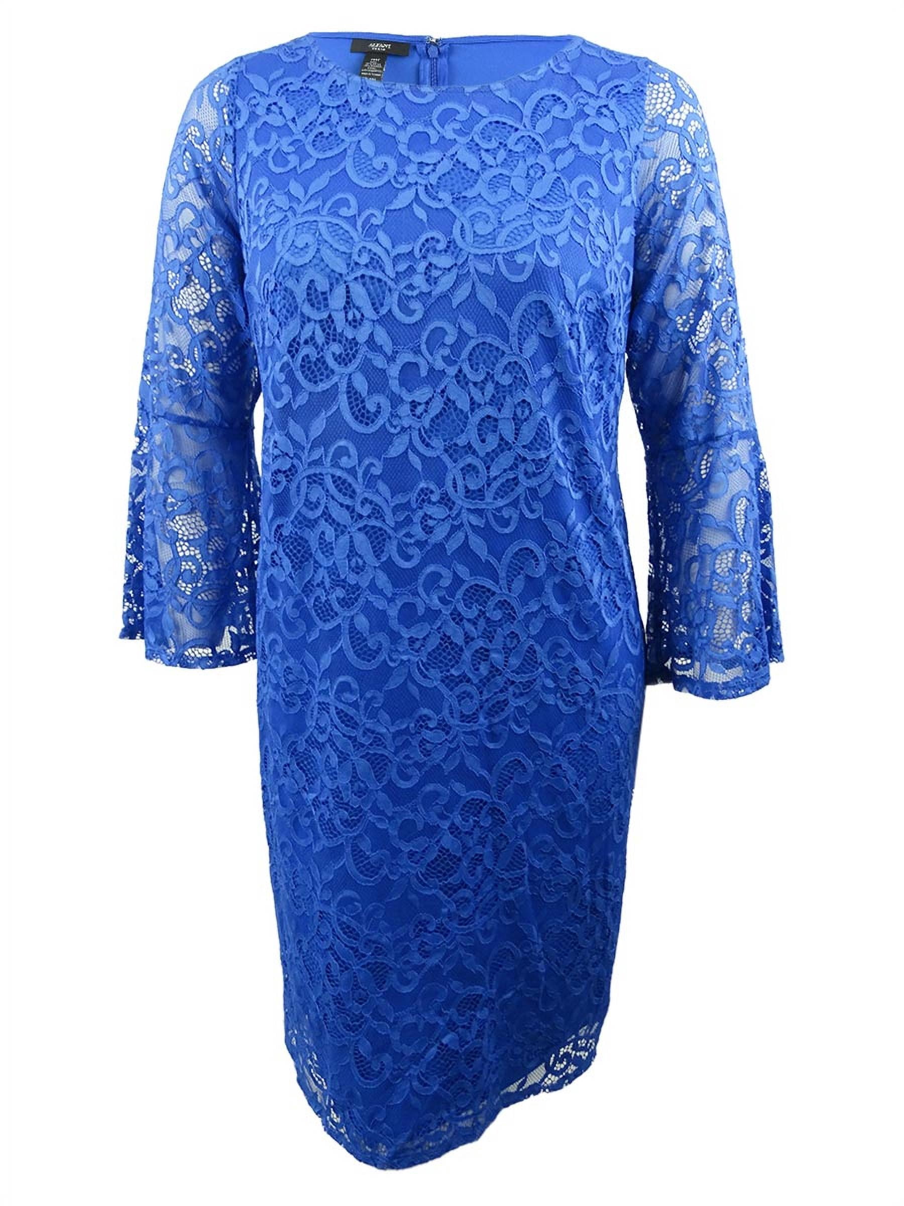 knee length dresses for ladies Pacific Blue Beaded Lace Long V Neck Dress With Open Back main image 0