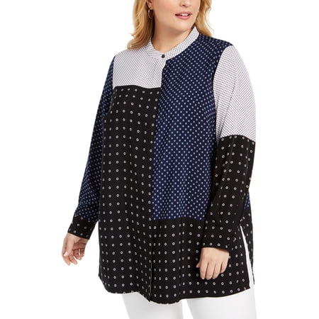 Alfani Womens Plus Size Mixed-Print Tunic Top (0X, Linear Rings)