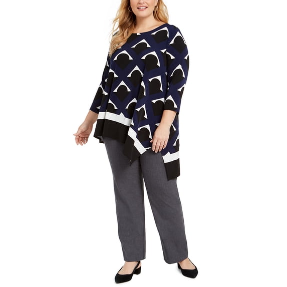 Alfani Women's Plus Size Printed High-Low Top Blue Size OX