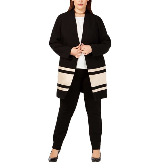 Alfani Women’s Plus Size Striped Jackets, Black, 1X