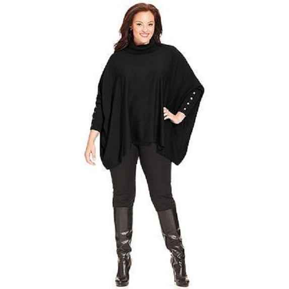 Alfani Women's Plus Size Turtleneck Poncho Sweater Black Size 1X