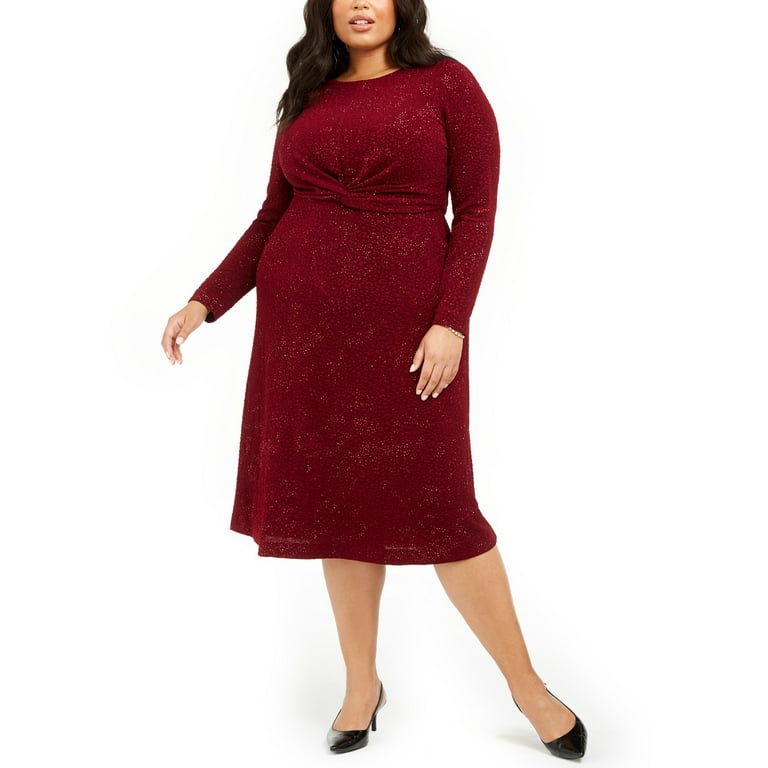 Alfani Women's Plus Size Twist-Waist Dress Wine Size XX Large 
