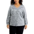 thumbnail image 1 of Alfani Women's Plus Size V-Neck Blouson Sleeves Blouse Grey Mini Cheetah Size 1X, 1 of 3