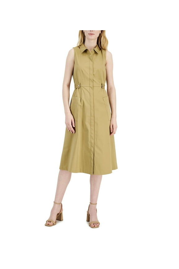 Women's Point Collar Sleeveless Petite Utility Dress Water Camel (Water Camel, 0P)