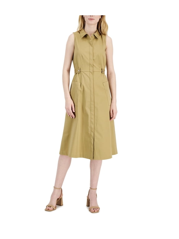 Women's Point Collar Sleeveless Petite Utility Dress Water Camel (Water Camel, 0P)