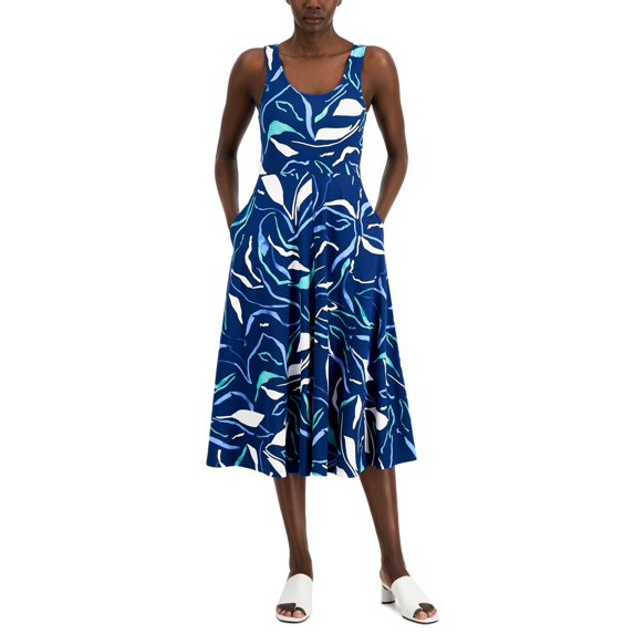Alfani Women's Printed Midi Tank Dress Blue Size Petite Small