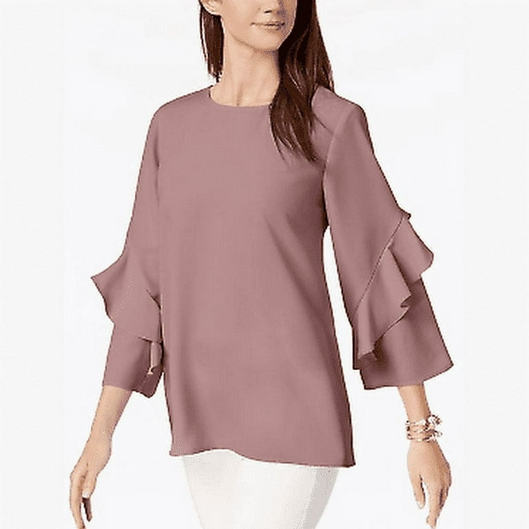 Alfani Women's Ruffled-Sleeve Zip-Back Top, Choose Sz/Color: M/Mauve 