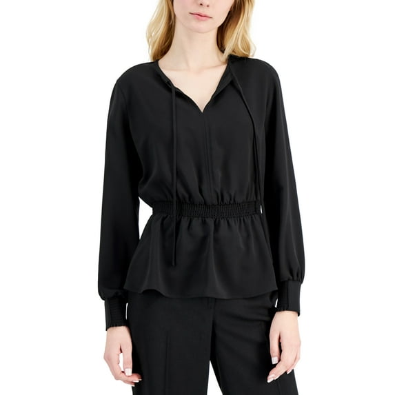 Alfani Women's Smocked Peplum Top Black Size Medium