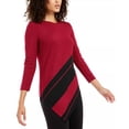 thumbnail image 1 of Alfani Women's Striped Asymmetrical Tunic Wine Size Petite Small, 1 of 3