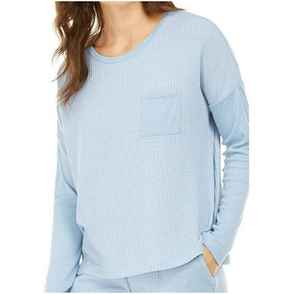 Alfani Women's Thermal Long Sleeve Pajama Top Blue Soft Peri XL