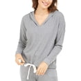 thumbnail image 1 of Alfani Women's Thermal V-Neck Pajama Hoodie Gray Pewter Heather XL, 1 of 2