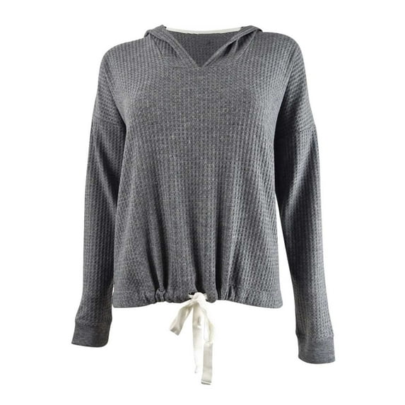 Alfani Women's Thermal V-Neck Pajama Hoodie (M, Pewter Heather)